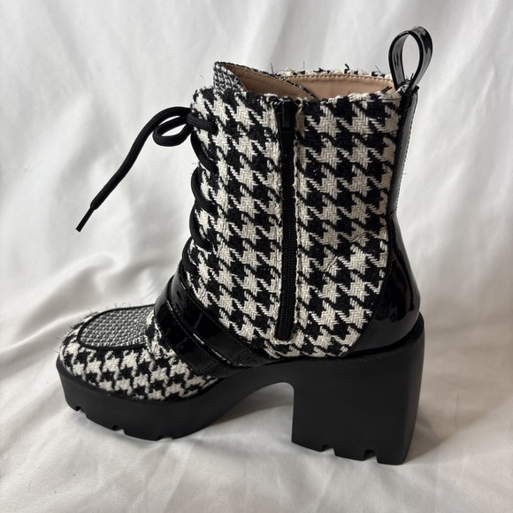 Y2K Betsey Johnson 8.5 Houndstooth Buckle Chunky Lug Sole Platform Boots Booties - Picture 9 of 11